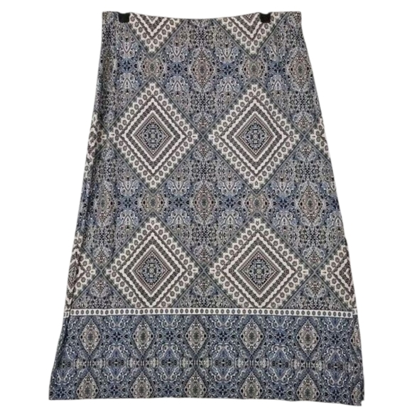 Chico's ~Woman Size 4(XXL)~ Tan/Blue Floral Print Maxi Unlined Skirt Stretch. - Picture 8 of 9